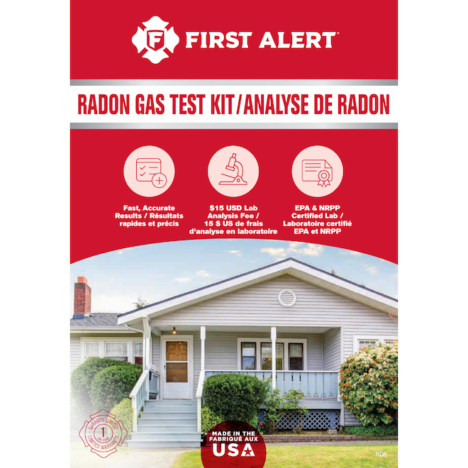 Trousse pour dépistage de radon First Alert, utilisation unique, homologué par l'EPA