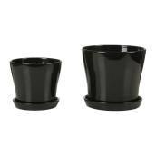 Pot à fleurs en céramique avec soucoupe 6 po, noir