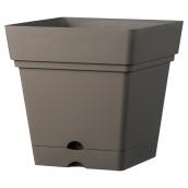 Jardinière carrée avec soucoupe, 7 po, taupe