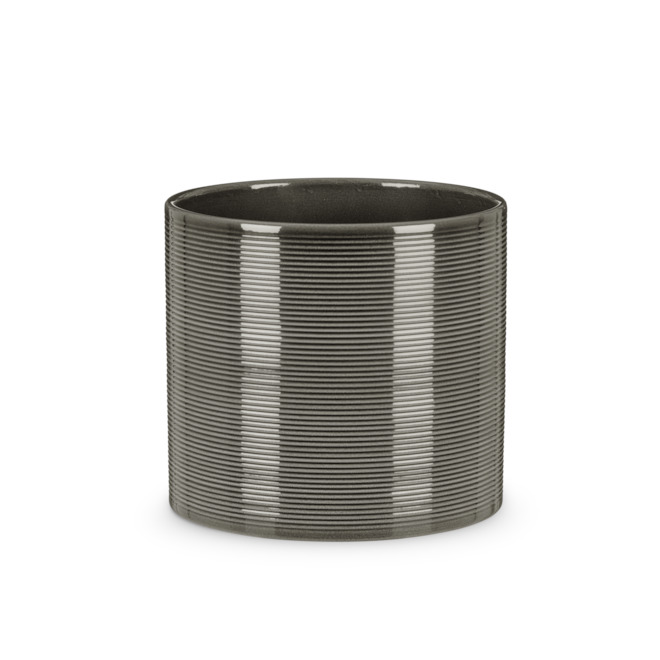 Cache-pot en céramique Scheurich, motif ligné, gris, 6,3''