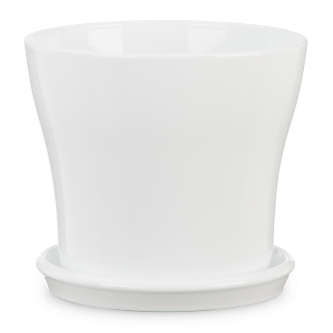 Ceramic Flower Pot 'Alaska' with Saucer - 5-in - White