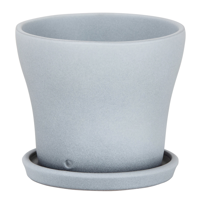 SCHEURICH Ceramic Flower Pot 'Stone' with Saucer 8in Grey 62327 RONA