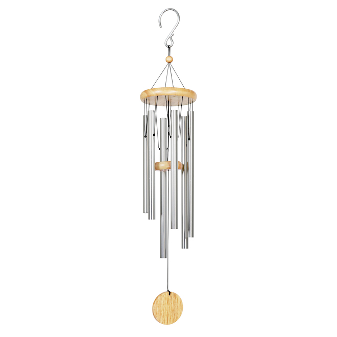 Exhart 30-in Silver and Natural Wood Metal Medium Wind Chimes 18182