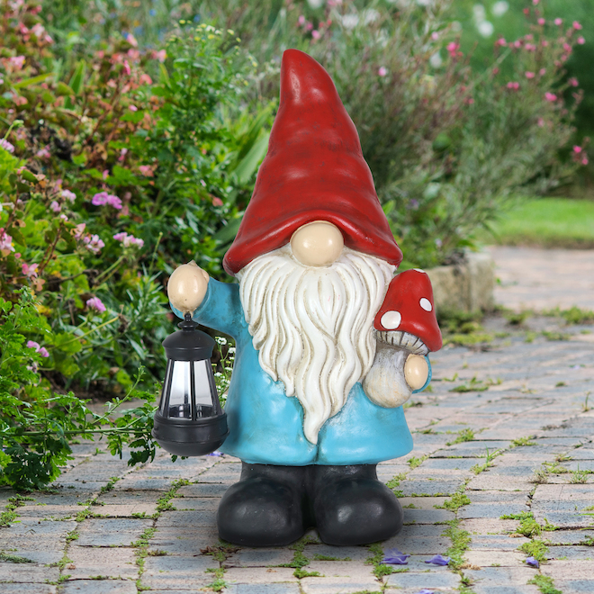Statue de gnome pour jardin avec lumière solaire DEL, 19 po