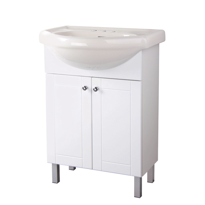 Project Source 24-in 2-Door White Elevated Vanity with Sink