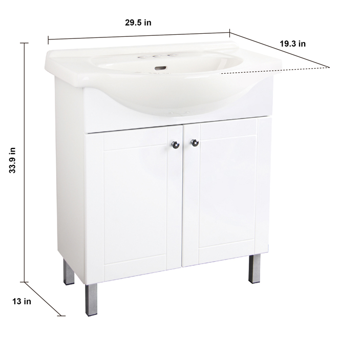 Project Source 30-in 2-Door White Elevated Vanity with Sink