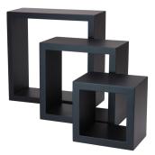 Kiera Grace Cubbi Wall Shelves - Engineered Wood - Black - Square - 3-Pack