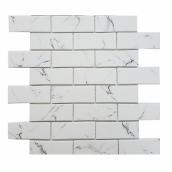 Mono Serra Wall Brick Porcelain Mosaic - 12-in x 11-in - Carrara Marble Finish - 10/Box