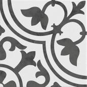 Mono Serra Braga Flower Porcelain Tile - 8-in x 8-in - Black and White