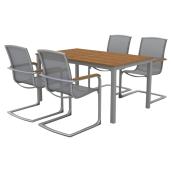 Ensemble à dîner pour patio, Kingsbury, gris/bois, 5 pièces