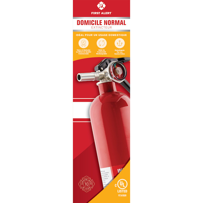 Extincteur d'incendie résidentiel rechargeable First Alert métal rouge