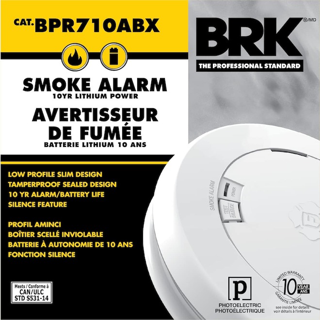 BRK Smoke Alarm Low-Profile Slim Design with 10-Year Battery - White