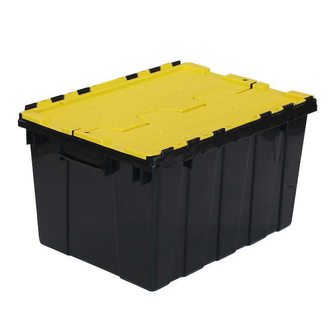 RONA Storage Bin in Black Plastic with Yellow Flip Top - 45-L