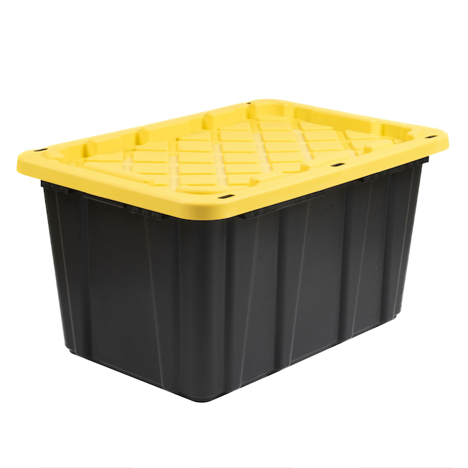 RONA Storage Bin in Heavy-Duty Black Plastic with Yellow Cover - 102-L