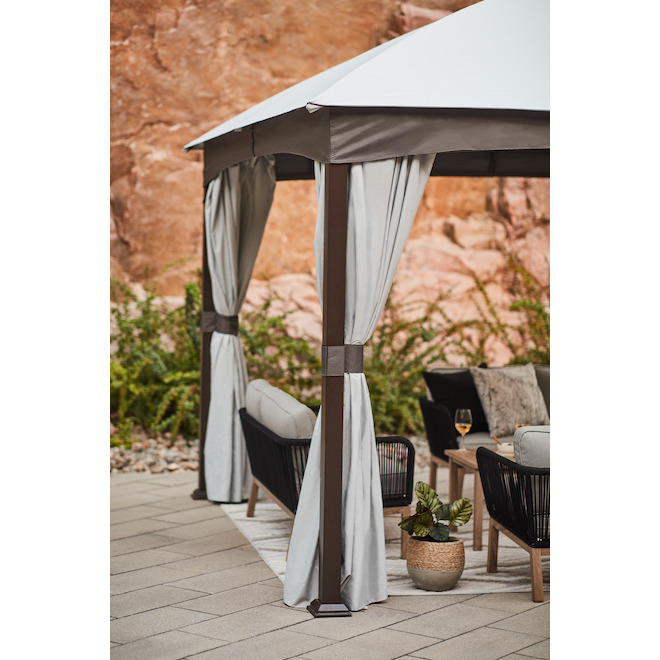 Allen + Roth Gazebo Brown Frame and Grey Fabric12-ft x 10-ft