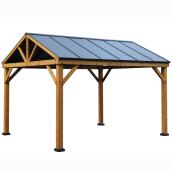 Abri-soleil Allen & Roth cèdre et acier avec toit rigide 10 pi x 12 pi