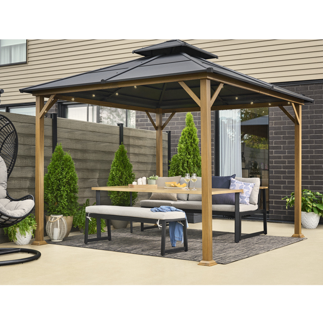 LANDON&CO Landon 10 x 10-ft Woodgrain-Look and Steel Gazebo