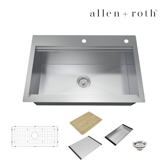 Allen + Roth 31-in x 20-in Stainless Steel - Single Bowl Drop-In/Undermount 1 Hole Residential Kitchen Sink