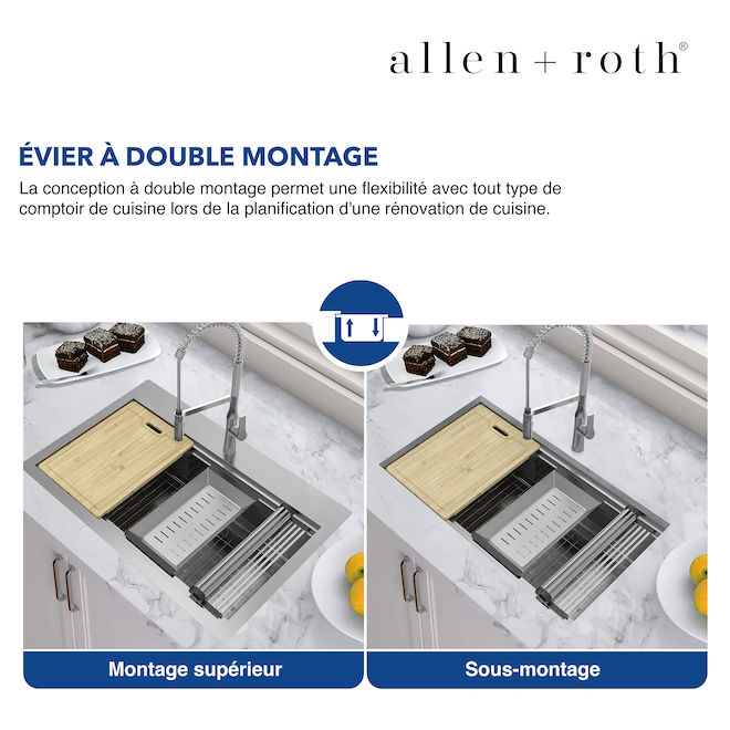 Évier simple sous-comptoir en acier inoxydable allen + roth de 20 po x 31 po