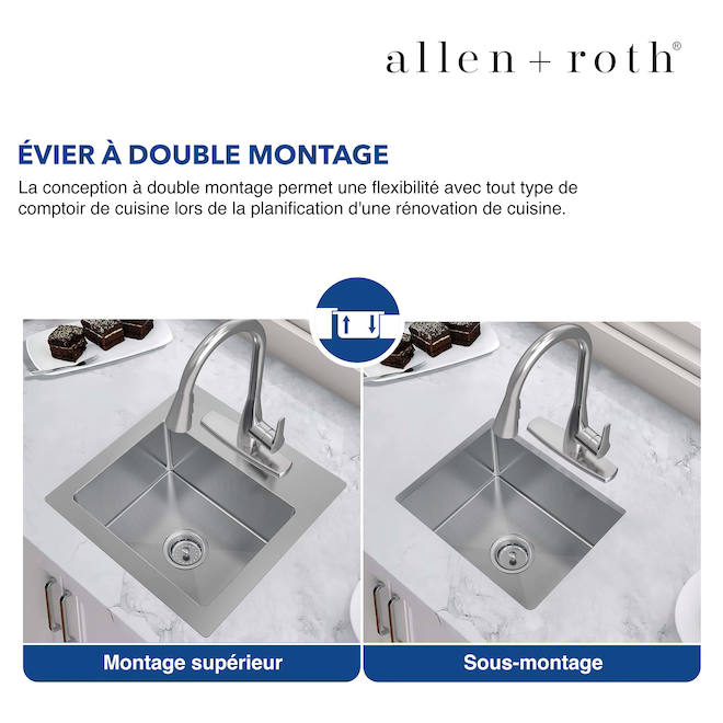 Évier de cuisine double Allen + Roth de 33 po x 22 po en acier