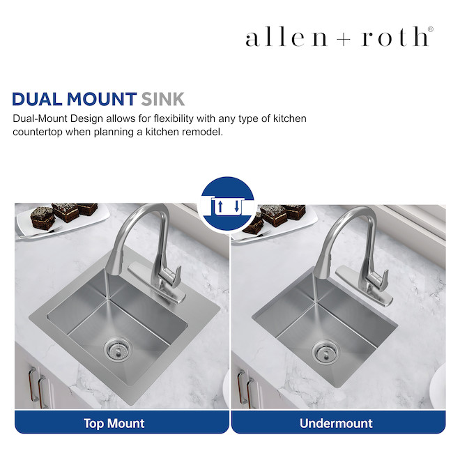 allen + roth 15-in x 15-in Stainless Steel Undermount Single Kitchen Sink