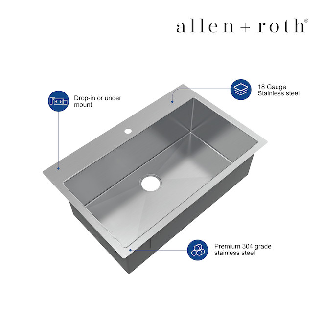 allen + roth 31-in x 20-in Stainless Steel Undermount Single Kitchen Sink