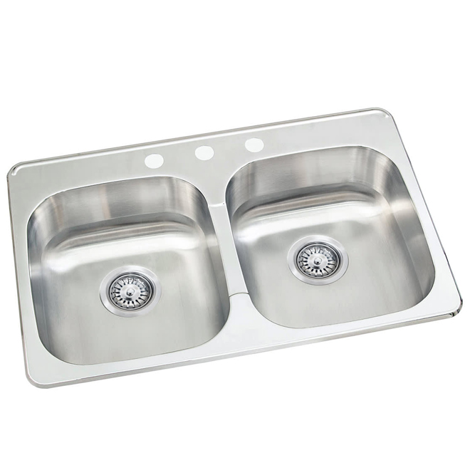 VALU+ Double Stainless Steel Kitchen Sink - 7 x 20 x 31-in