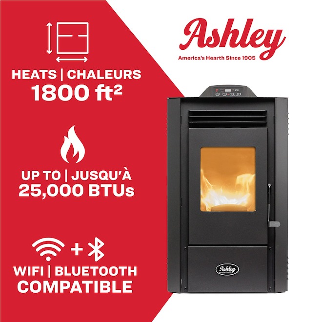 Ashley Hearth Pellet Stove w/ 40-lb Hopper and WiFi/Bluetooth Controls