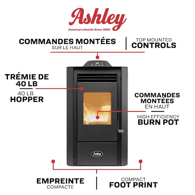 Ashley Hearth Pellet Stove w/ 40-lb Hopper and WiFi/Bluetooth Controls