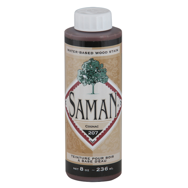 Teinture pour bois d'intérieur Saman, cognac, à base d'eau, inodore, 236 ml