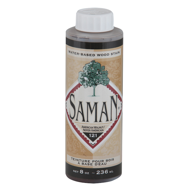 Teinture pour bois d'intérieur en une couche Saman, à base d'eau, inodore, noyer d'Amérique, 236 ml