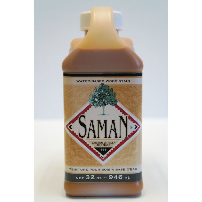 Teinture pour bois d'intérieur en une couche Saman, à base d'eau, inodore, blé doré, 946 ml