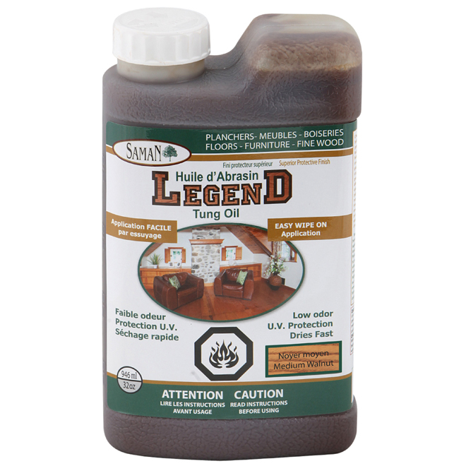 Saman Legend Tung Oil Wood Varnish - UV Protection - Medium Walnut - 946 ml