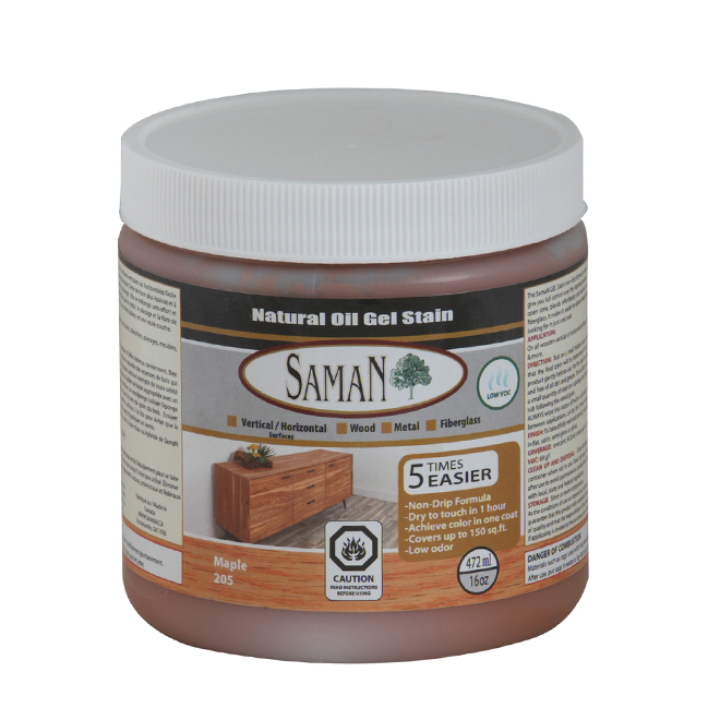 Saman One Coat Natural Oil Interior Gel Stain - Oil-Based - Maple - Low VOC -  472 ml
