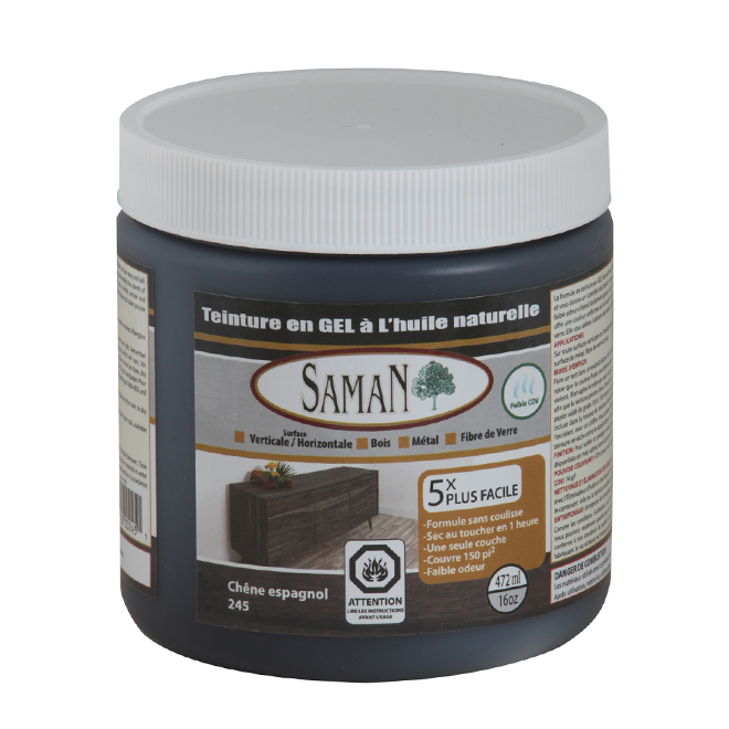 Teinture en gel à l'huile naturelle pour intérieur de Saman, à base d'huile, chêne d'Espagne, faible COV, 472 ml