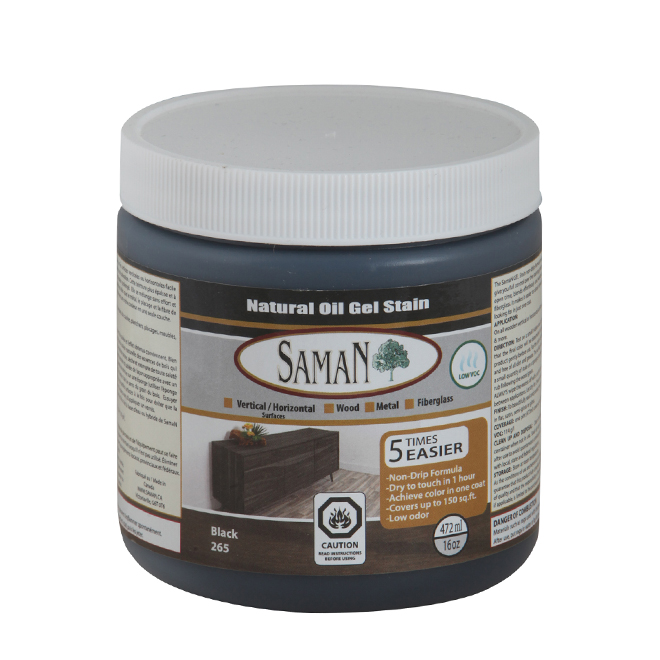 SamaN Natural Oil-based Gel Stain - Black - Single Coat - 472 mL