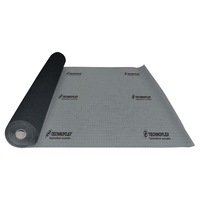 Technoflex Underlayment Acoustic Membrane Thermal Insulation 4-ft x 25-ft x 0.08-in 100-sq.ft. Rubber Material Black