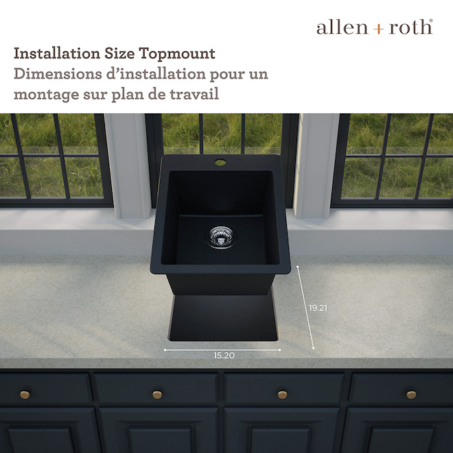 allen + roth 16 x 19.25-in Matte Black Single Built-In Undermount 3 Holes Kitchen Sink