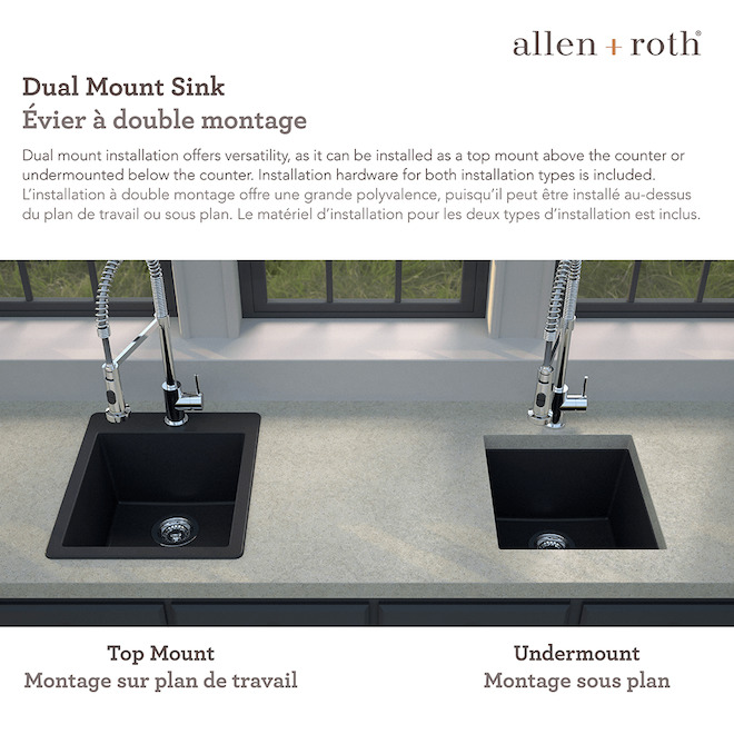 allen + roth 16 x 19.25-in Matte Black Single Built-In Undermount 3 Holes Kitchen Sink