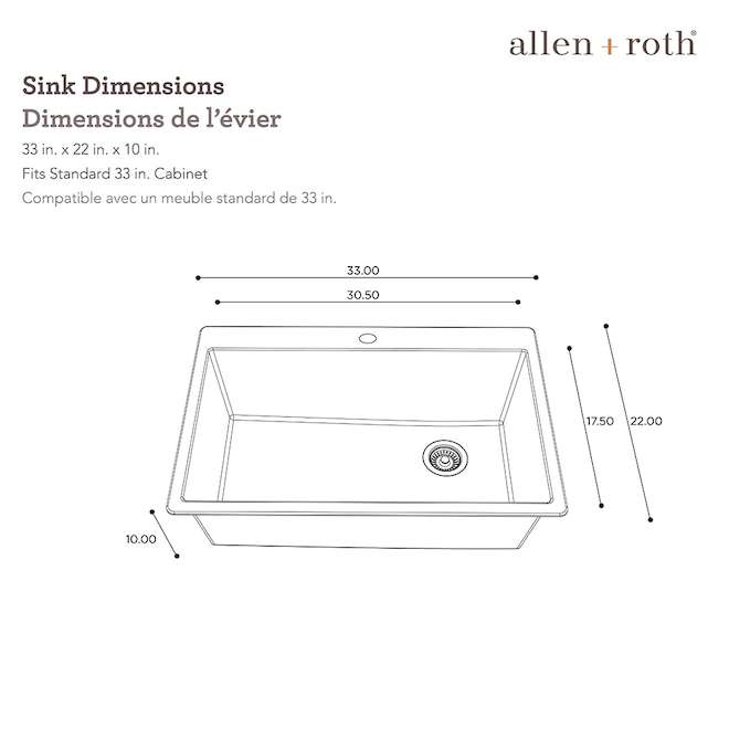 allen + roth 33 x 22-in 5-Holes Matte Black Drop-In or Undermount Single Kitchen Sink