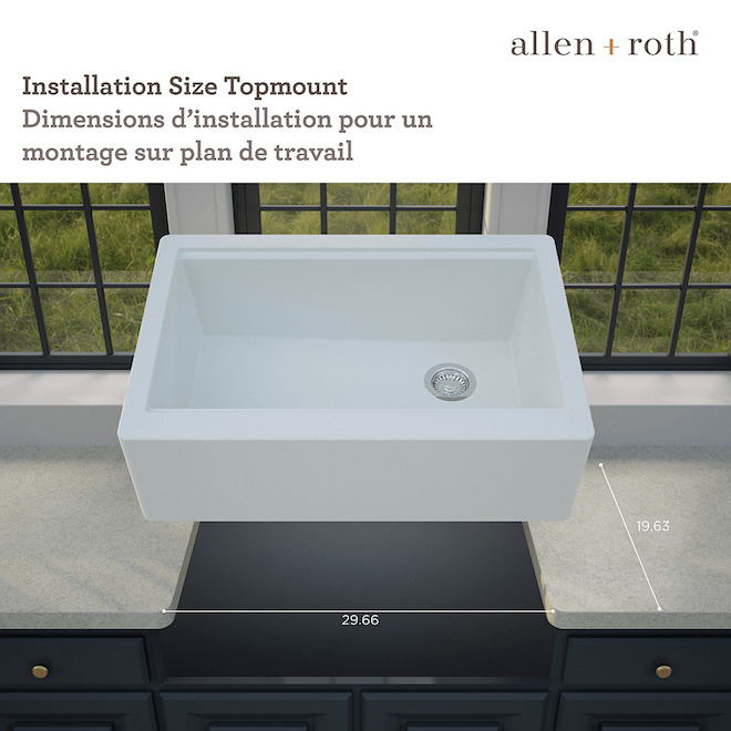 Allen + Roth 33-in x 22-in Flat White Single Undermount Apron Sink