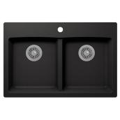 Allen + Roth 31-in x 20.5-in Black Double Equal Bowl - Drop-In/Undermount 5 Holes Kitchen Sink