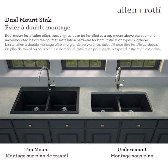 allen + roth 31 x 20.5-in Black Double Drop-In Undermount 5-Holes Kitchen Sink