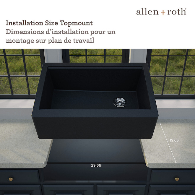 Évier de cuisine simple Allen + Roth de 33 po x 22 po, noir, sous-plan, résidentiel