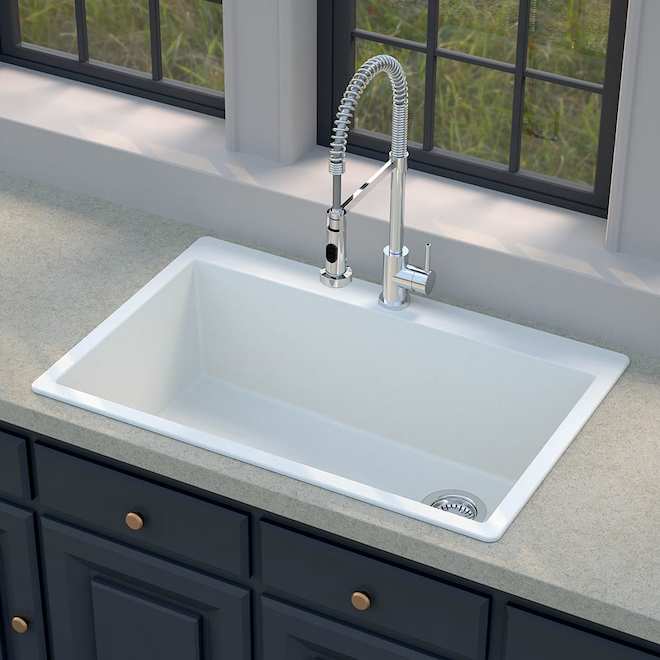 allen + roth 33 x 22-in White Single Drop-In Undermount 5-Holes Residential Kitchen Sink