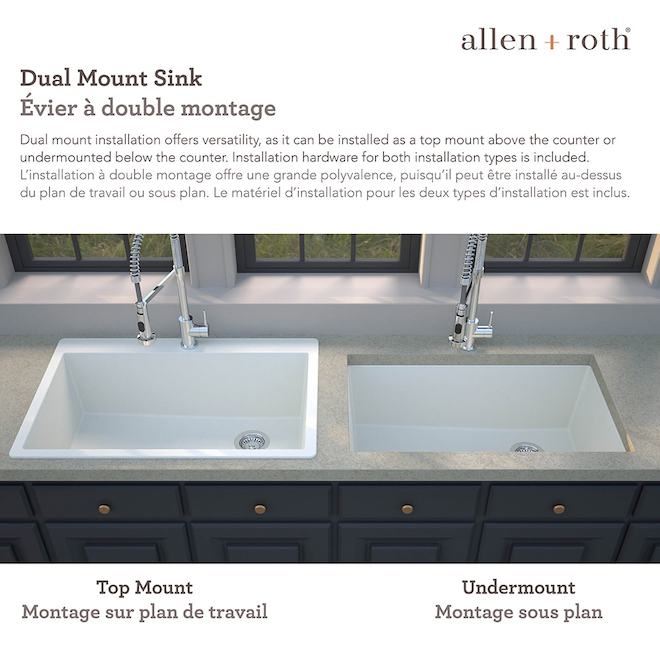 allen + roth 33 x 22-in White Single Drop-In Undermount 5-Holes Residential Kitchen Sink