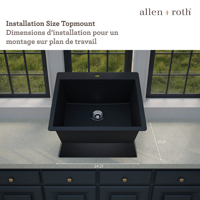 allen + roth 25 x 22-in Black Single Drop-in Undermount 5-Holes Granite Kitchen Sink