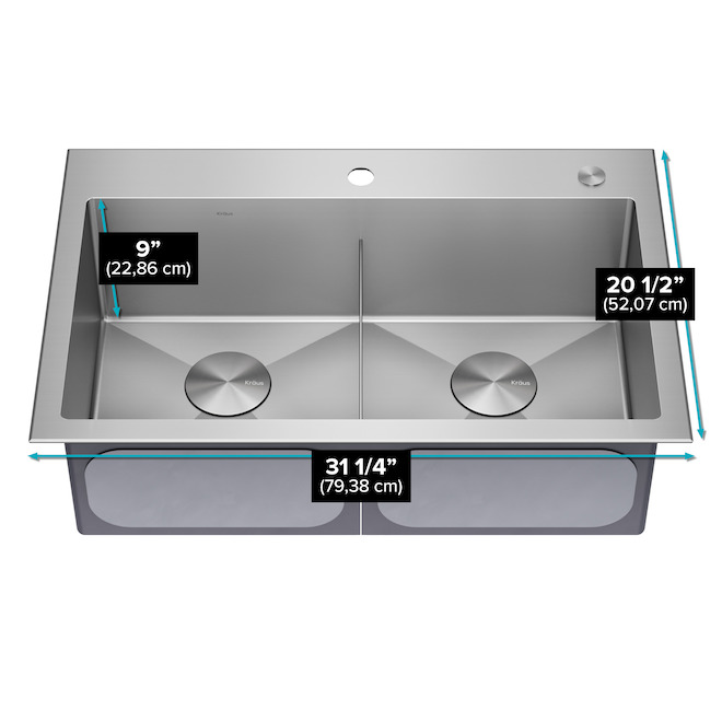 Kraus Standart PRO 31.25-in x 20.5-in x 9.5-in Stainless Steel Double Bowl Drop-In Kitchen Sink