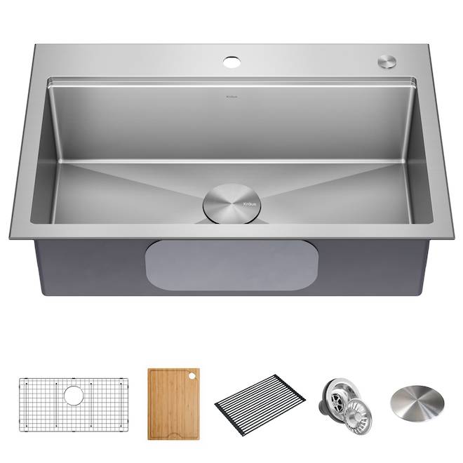 Kraus Kore 31.25-in x 20.5-in x 9.5-in Stainless Steel Single Bowl Drop-In/Undermount Kitchen Sink