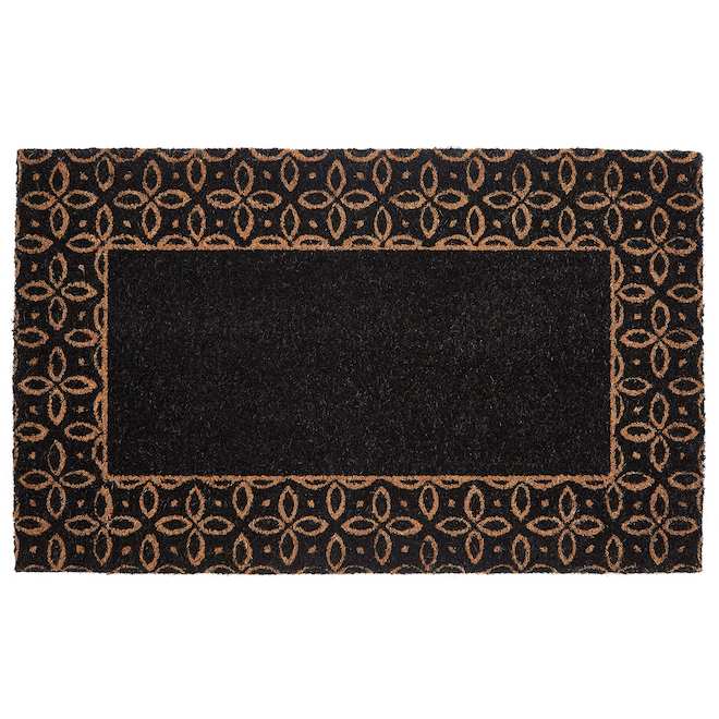 Tapis d'entrée noir FHE en fibres de coco avec bordure à motifs de 18 x 30 po